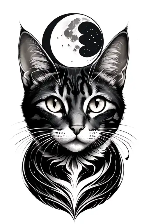 Cat Face Moon Nature Swirl Magic