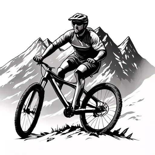 Mountain With A Bike And A Trail Runner And A Climber