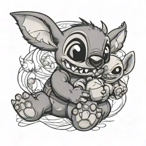 Stitch From Lilo And Stitch Holding A Teddy Bear And Stitch Has A Creepy Amile
