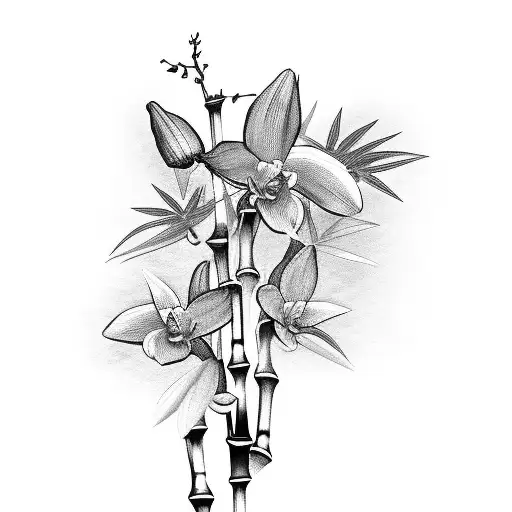 Bamboo Orchid With Leaves
