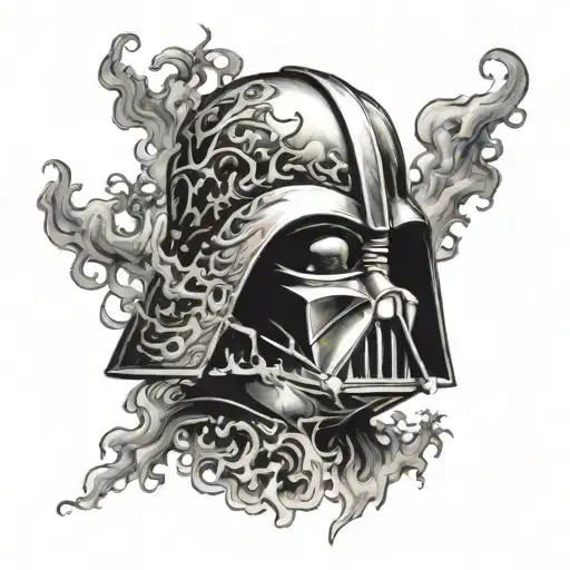 Burning Forest With Darth Vader's Helmet Blending Into The Smoke