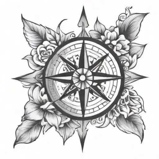 Compass Flowers Intertwined Line Lines