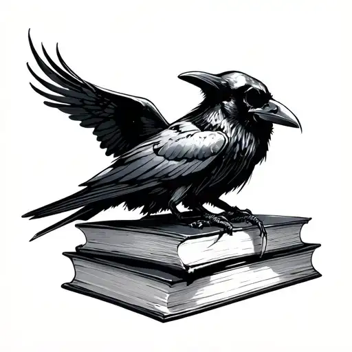 Raven On Skull On Books