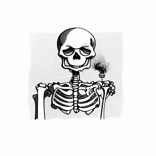 Skeleton Smoking A Cigarette While Drinking Coffee