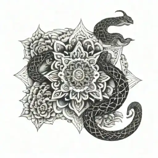 Mandala Along With Snake Intertwined