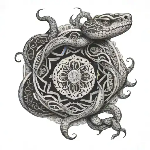 Mandala Along With Snake Intertwined Infinity Symbols