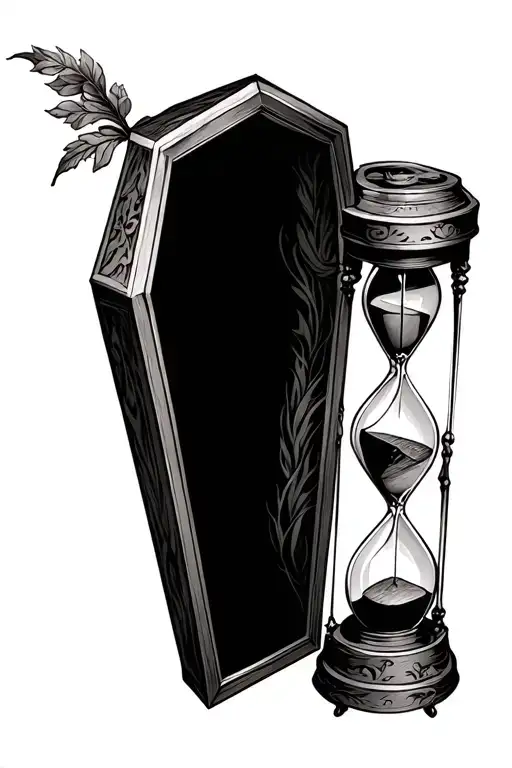 Old Style Coffin With Hourglass Embedded In The Front