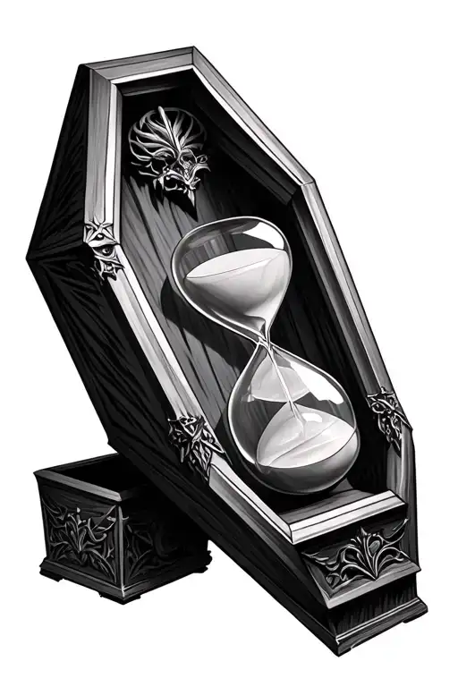 Gothic Style Coffin With Hourglass Embedded On The Front