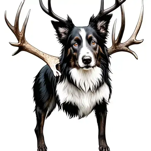 Miniature Australian Shepard Carrying A Whitetail Deer Antler Shed