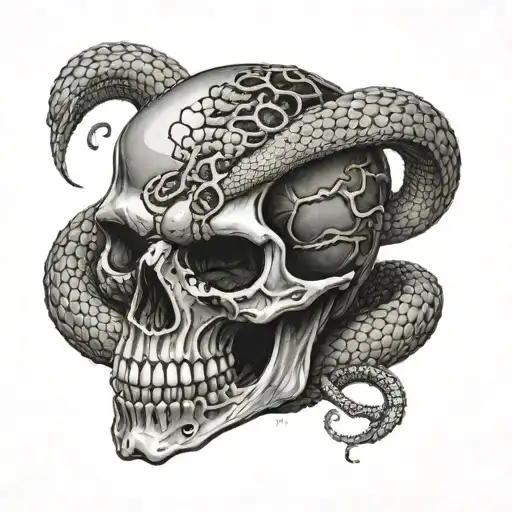 Dark Skull With A Snake Realistic Portrait