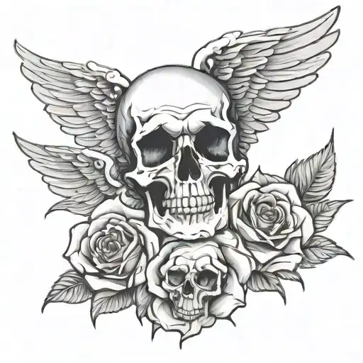 Church Roses Skull Wings