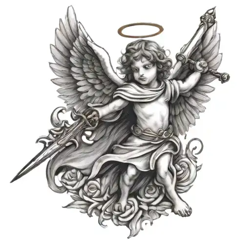 Small Angel Holding A Sword