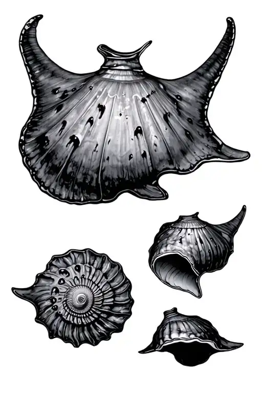 Shark Sting Rays Conch Shell In A Line