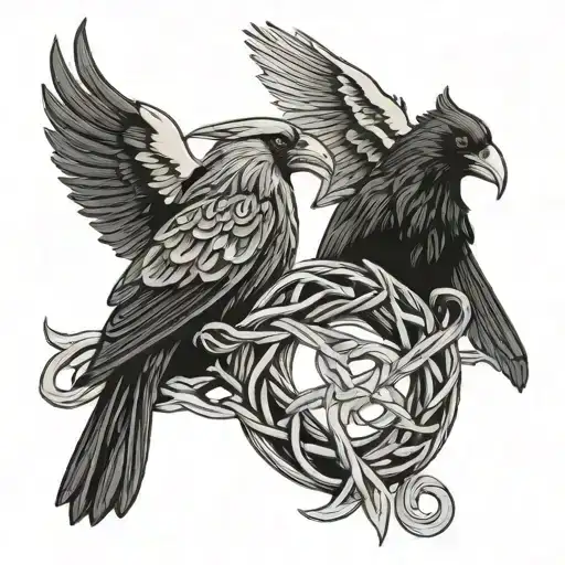Viking Style Ravens In Love With Trinity Knot Intertwined