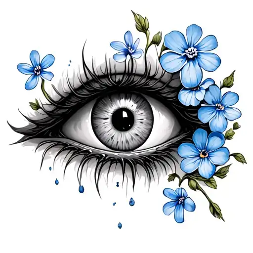 Evil Eye With Forget Me Not Flowers Growing