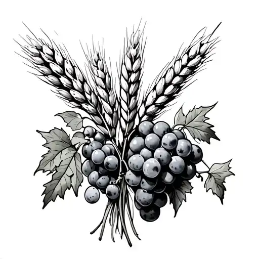 Bouquet Of Wheat And Vine With A Bunch Of Grapes Growing