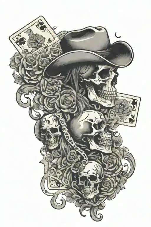 Skulls And Cards And Horse With Saddle And Metal Western Engravings