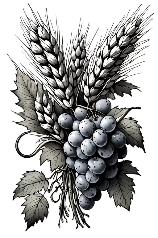 Bouquet Of Wheat And Vine With A Bunch Of Grapes