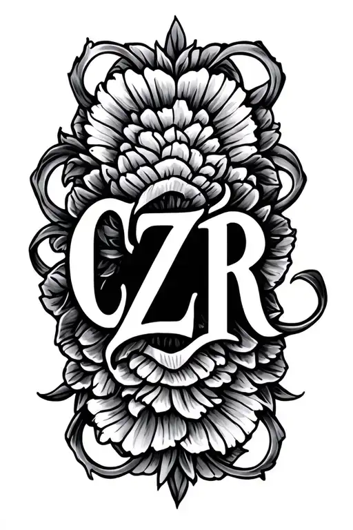 A Black And White Tattoo With The Initials Czr Intertwined
