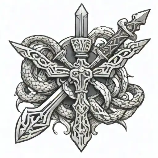Cross Sword With Snakes Wrapped