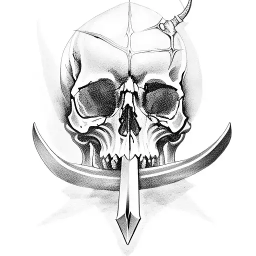 A Skull Wielding A Unique Gothic Weapon