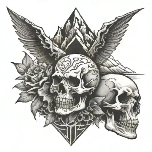 Heavy Metal Style Tattoo With Mountains And Skull