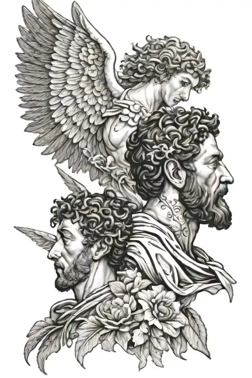 Icarus Falling And Marcus Aurelius Face Morphing