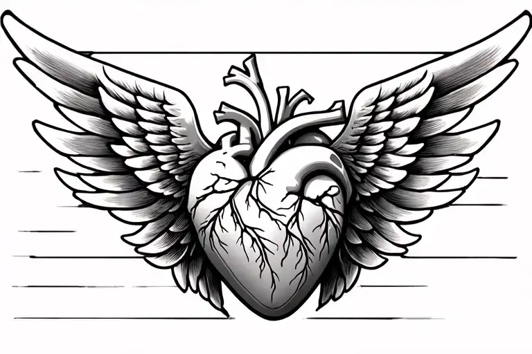 Anatomic Heart Morphing Into A Honda Wing Logo Tattoo Design