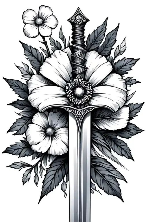 Sword Tattoo Sun Shaped Hilt Forget Me Not Flower