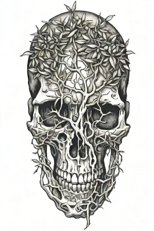 Olive Tree Branches Wrapping Around A Scull