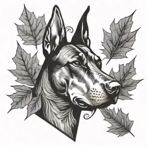 Red Rust Doberman With Oak And Maple Leaves Background