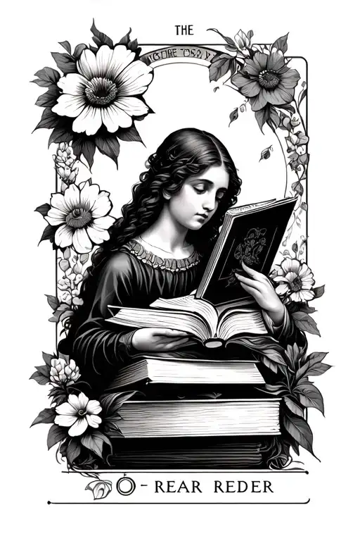 The Reader Tarot With Books And Flowers Growing