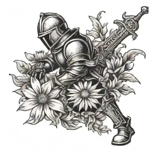 Knight Kneeling Over A Daisy Flower