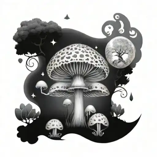 Mushroom Fairy Tree Moon Sacred Geometry