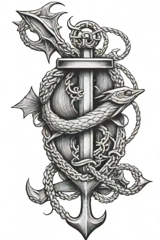 Fish Anchor Intertwined Within For Man Looking