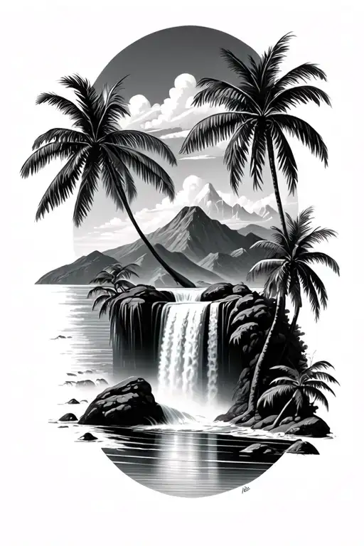 Waterfall Beach Mountain Palm Trees