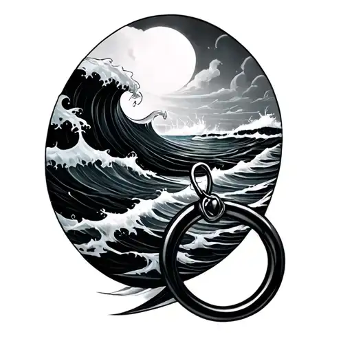 Neckalce With Ring Hanging On It Ocean Waves