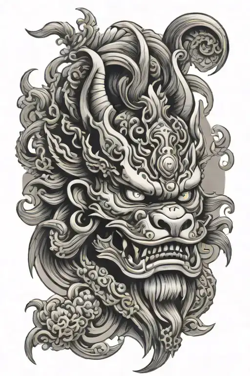 Samurai Mask Foo Dog Surrounded