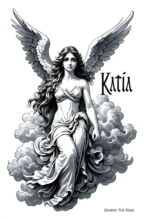 Name Katia At The Veritical With An Angel Around In The Clouds