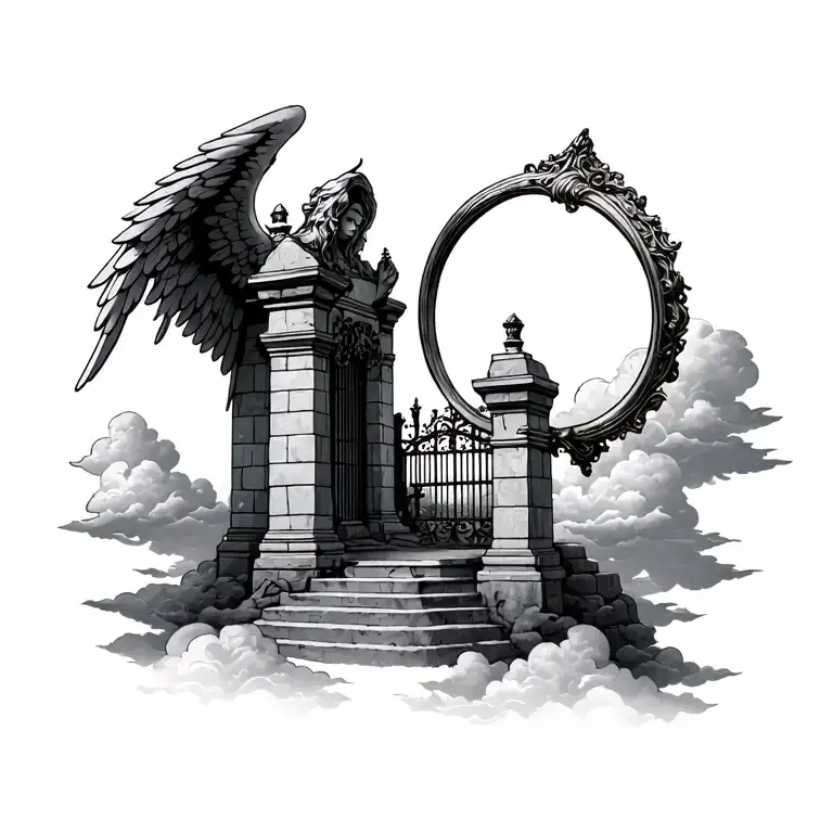 Heveans Gate With Wings Clouds And Angel Ring