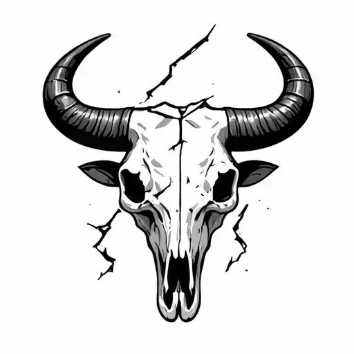 Bull Skull With One Horn Broken Off