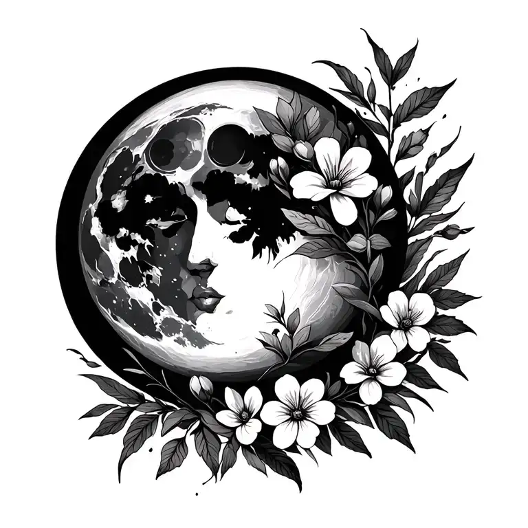 Black Moon And Flowers Blooming