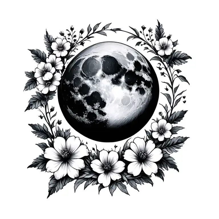 Black Moon And Flowers Blooming