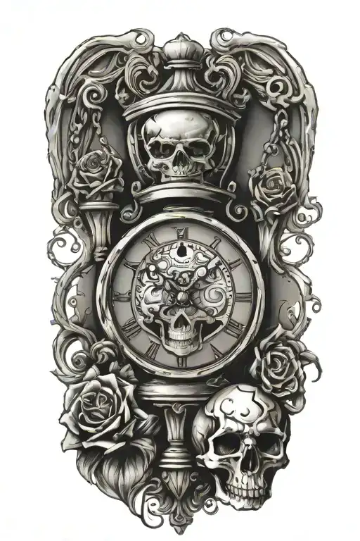 Stop Watch Hour Glass Skull Night Day