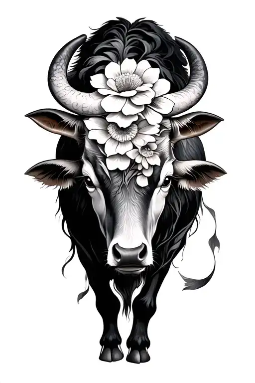 Japanese Ox And Flowers