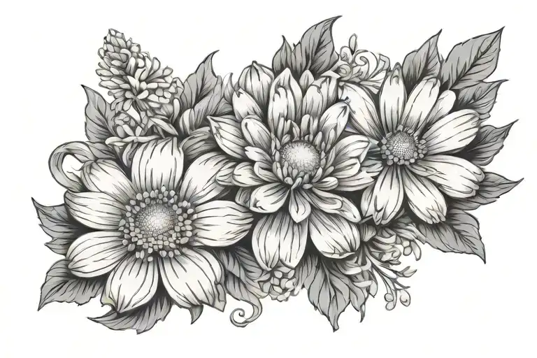 Ttto With Daisy Marigold And Chrysanthemum