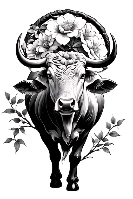 Japanese Ox And Flowers