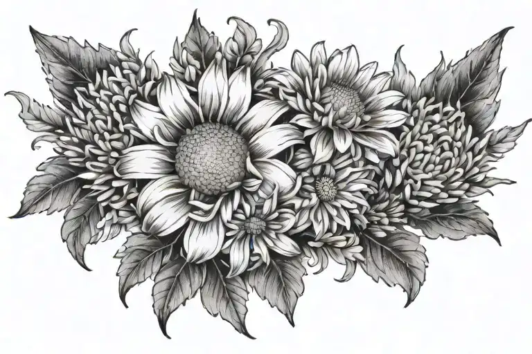 Ttto With Daisy Marigold And Chrysanthemum