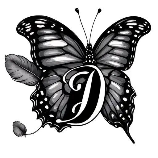 Butterfly W Letter D Below A Feather