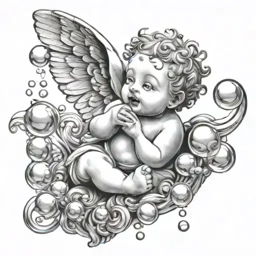 A Cherub Blowing 15 Different Size Bubbles